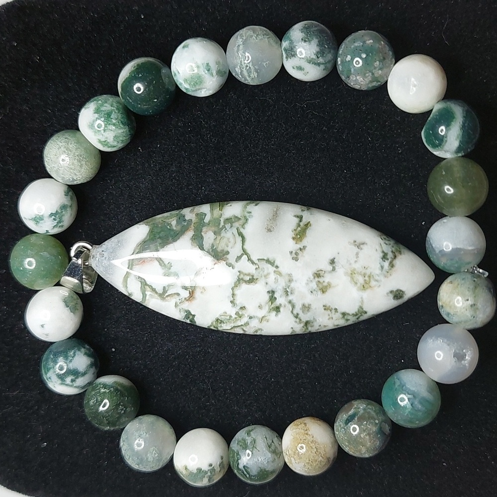 Tree Agate Stone Pendant And Tree Agate Stone 8mm… - image 4